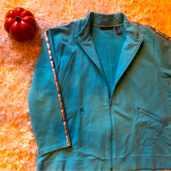 Liz Claiborne Jackets & Blazers - Liz Claiborne petite plus 2X sporty Aqua soft french terry warm-up zip jacket